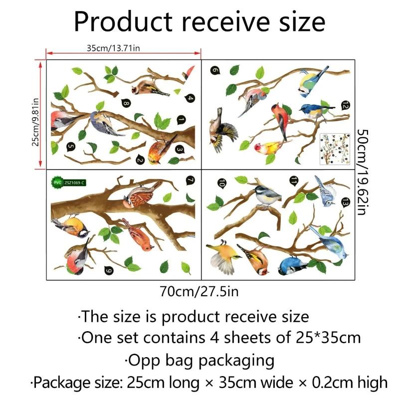 

Creative 3D Tree Branch Green Leaves Stikers Chinese Style Vintage Bird Sticker Living Room Sofa Wall Decor Stickers Mural Art