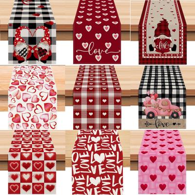 Valentine'S Day Table Flag Red Love Plaid Home Holiday Decoration Table Flag Tablecloth
