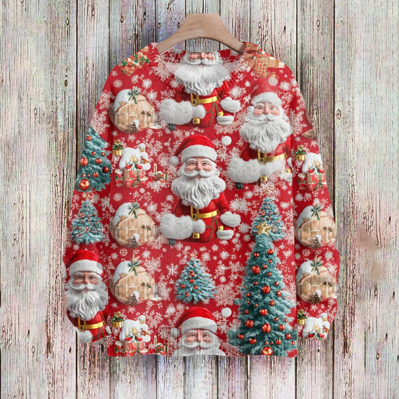 

Рождественские толстовки для женщин Вязаный свитер Милая рубашка Осенний свитер с круглым вырезом Топы S