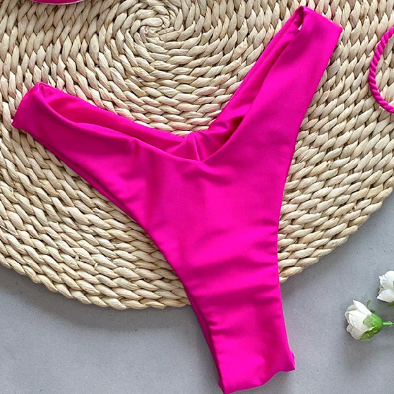 Fashion Solid Wavy Low Waist Bikini Set Women Patchwork Aesthetic Sweet Swimsuit Hollow Out Two Pieces Sets Female Beach Party Suits