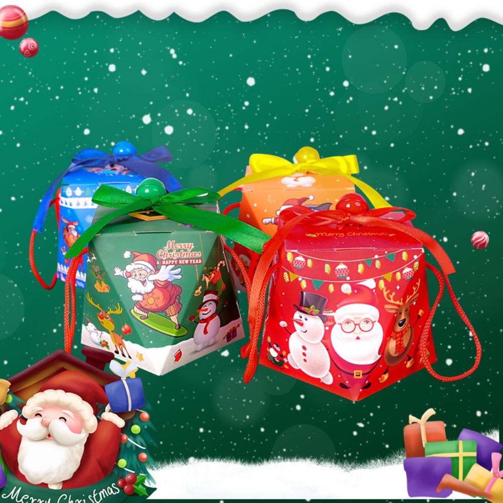 50pcs Cartoon Merry Christmas Treat Boxes For Candy Biscuit Baking Apple Paper Box Cookie Gift Packaging New Year Navidad