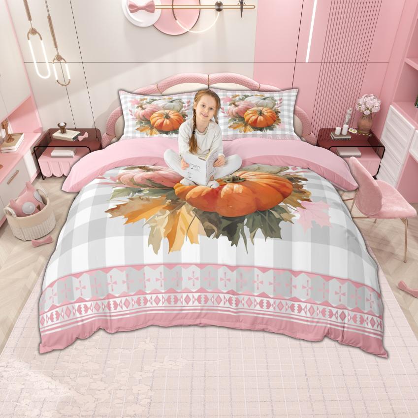Homewish Fall Pumpkin Duvet Cover Set, Autumn Harvest Pllant Bedding Set, Thanksgiving Day Bedroom Set, Room Decor