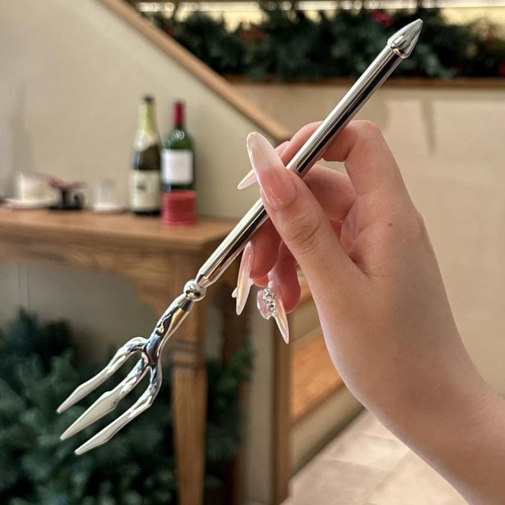 1pc Heavy-Duty Stainless Steel Trident Fork - Long Handle with Glossy Finish & Trident Tip (3-Prong) for Dinner, Salad, Dessert