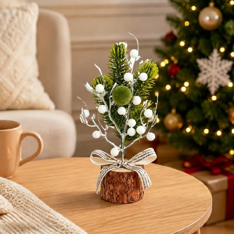 Wood Base Christmas Tree with Faux Branch Detail for Desk, Shelf, Counter, Entry Table, and Shop Front Display