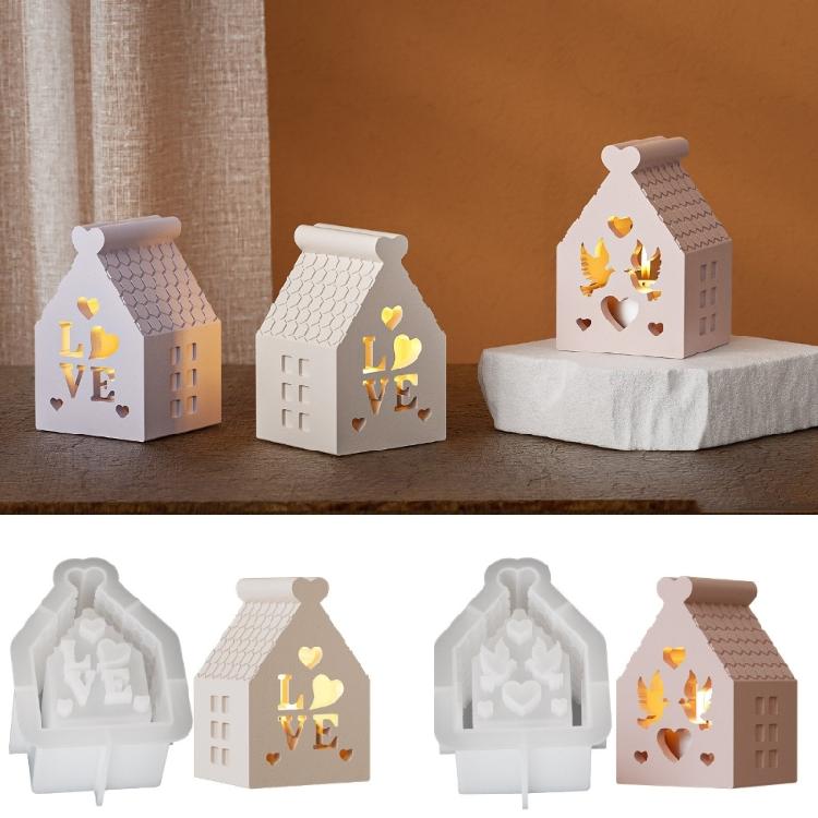 Flexible Silicone Mold for Candle Holder Hollow Out House Night Light Ornament Mould Decorative Resin Mold Handicraft