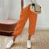 Women Loose Cotton Linen Drawstring Solid Pocket Casual Capri Pants