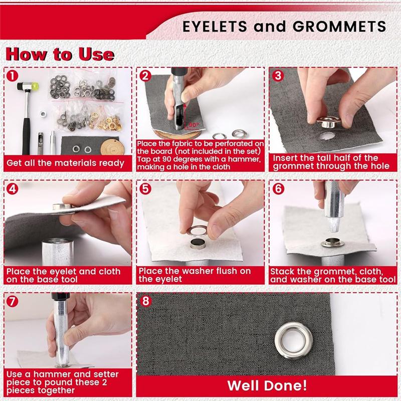 A84E-120 Sets 1/2 Inch Grommet Tool Kit 2 Heights Of Grommet Kit, Eyelets And Grommets With 4 Install Tools For Leather,DIY
