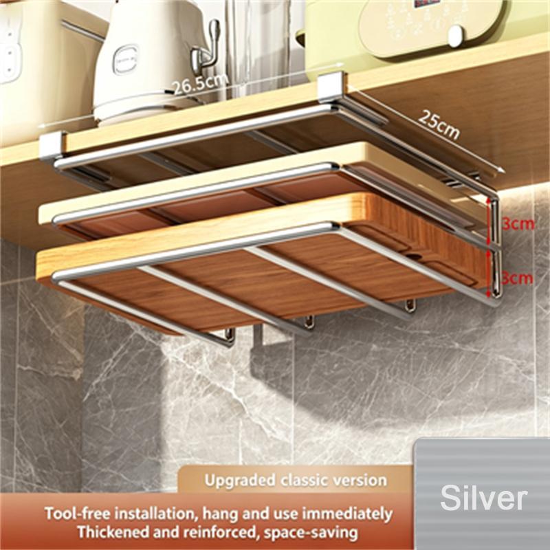 Kitchen Under Cabinet Hanging Organizer Rack with Hooks Multi-Purpose Holder for Paper Towel Cutting Board & Pot Lids