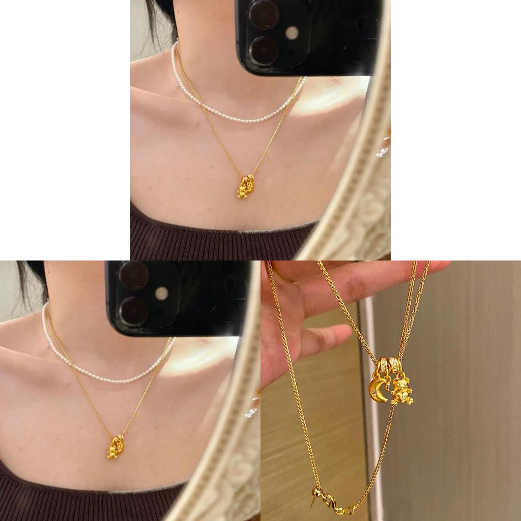 Simple Zircon Moon Bear Pendant Necklace For Girls Fashion Accessory Jewelry