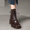 Fashion Stylish Single Boots Autumn New Square Toe Lace-Up Front Rear Zipper Anti-Slip Wear-Resistant Block Heel Short Boots