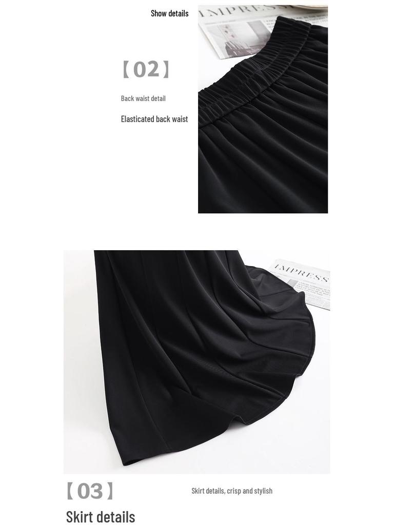 Spring 2025 Women's High-Waist Pleated A-Line Skirt - Casual Mid-Length Swing Skirt