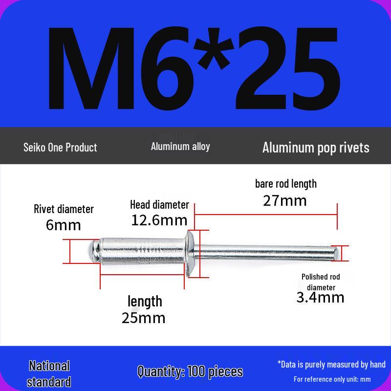 Aluminum Blind Rivets & Nuts - Black Round Head, Extended Shank, M4/M5/M6