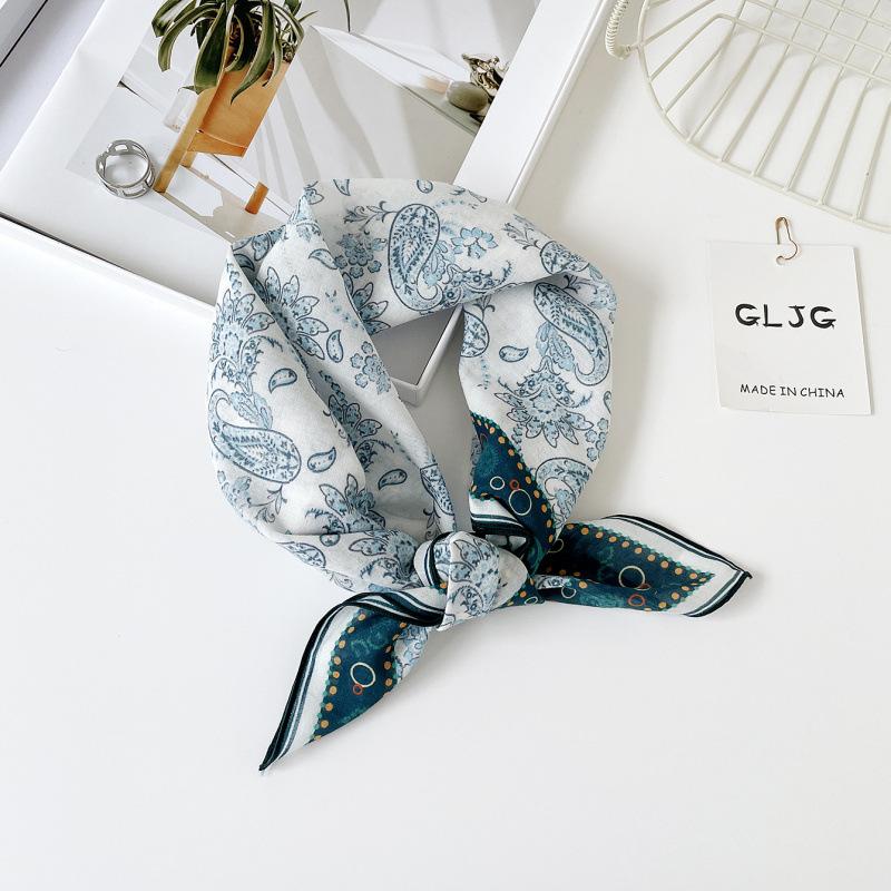 55 Cotton And Linen Headscarf Summer And Autumn Floral Silk Scarf Sweet Versatile Square Scarf Small Scarf Women'S Thin Decorative Silk Scarf
