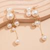 Elegant Simple Imitation Pearl Long Tassel Drop Earrings for Women Wed Bridal Classic Piercing Hanging Earring Aesthetic Jewelry