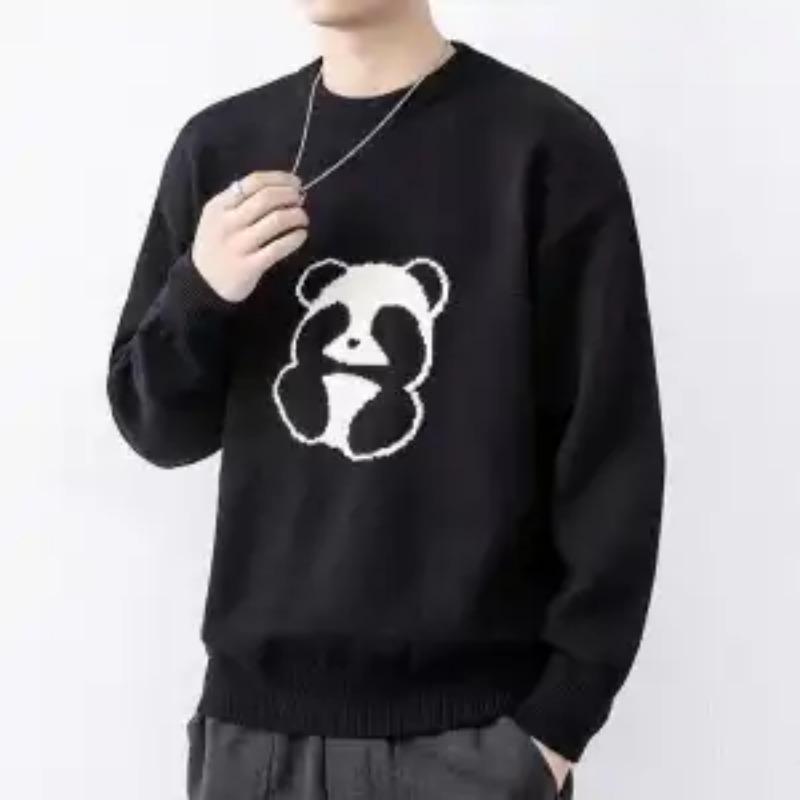 

Мужской осенний трендовый брендовый вязаный пуловер свободного кроя с круглым вырезом, свитер, базовая рубашка M чёрный