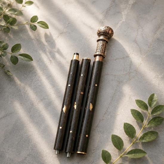 Luxury Wooden Walking Cane Brass Floral Handle 93.98 cm Gentleman Collectible Decor Gift