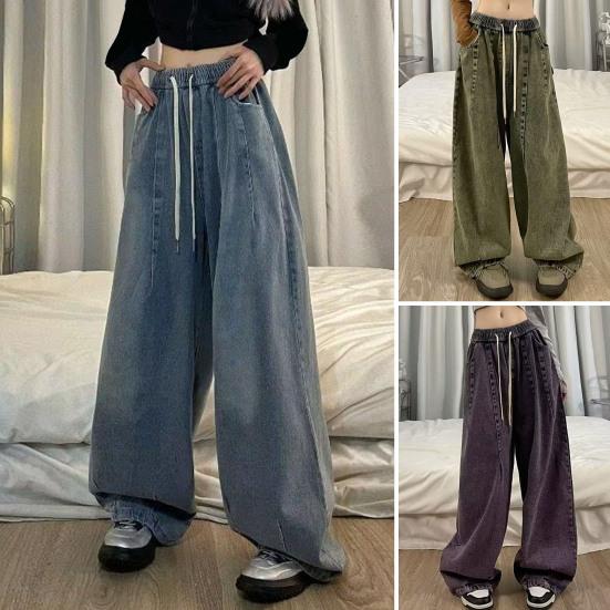 Vår Dam Lös Jeans Unisex Denim Jeans Vintage Vida Ben Denim Jeans med Elastisk Midja Djup Gren Fickor Dam Streetwear för Hip