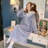 Autumn Winter Women's Nightwear Nightdress Flannel Thickened Solid Color Nightgown Doll Collar Student Warm Coral Velvet Ruffle Dress Robes