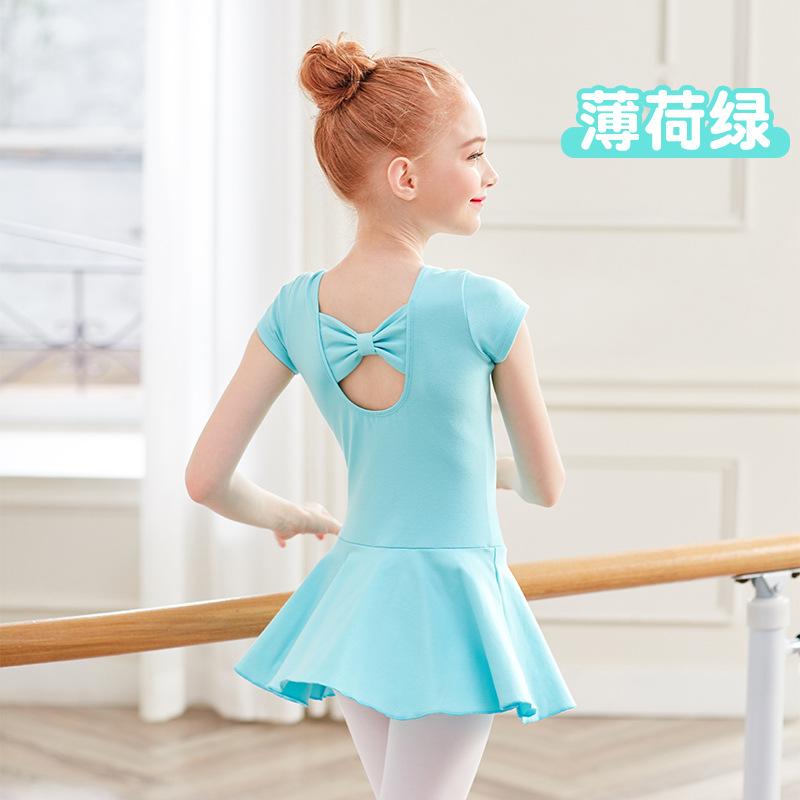 DX-Dance Costume Kids Costume Spring Short Sleeve Girls Bow Ballet Dress Girl