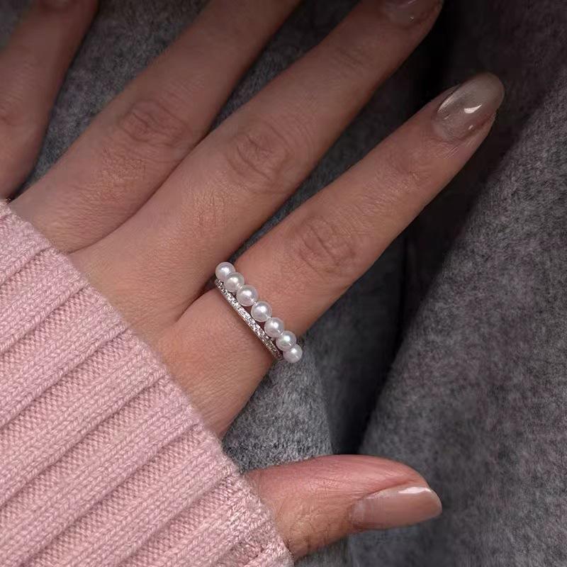 Natural Freshwater Pearl S925 Silver Ring - Elegant Summer Fashion Jewelry 3-4mm (Near Flawless Perfect Round)