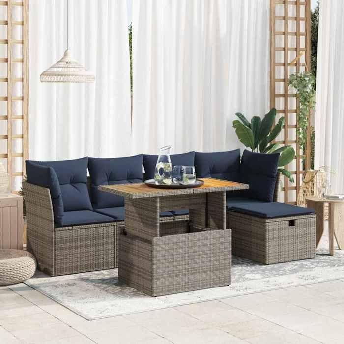VidaXL Salon de jardin avec coussins 6 pcs gris résine tressée acacia 3327971