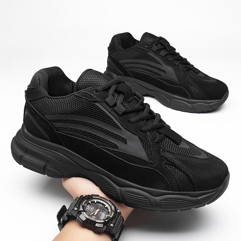 Inner Height-increasing Men's Shoes 8cm 2025 New Breathable Mesh Shoes Leather Dad Shoes Men's Sports Casual Shoes