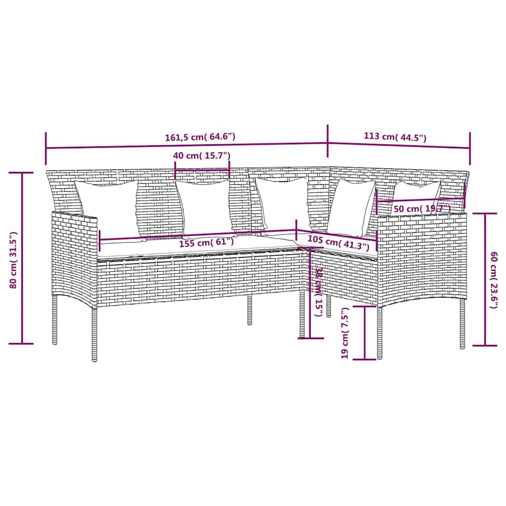 5 Piece L Shaped Sofa Set with Cushions Poly Rattan Brown
