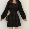 Slimming Pleated High Waist Vintage Short Girl Street Snap Dress Square Collar Korean Style Loose Fit Teenage Summer Dress