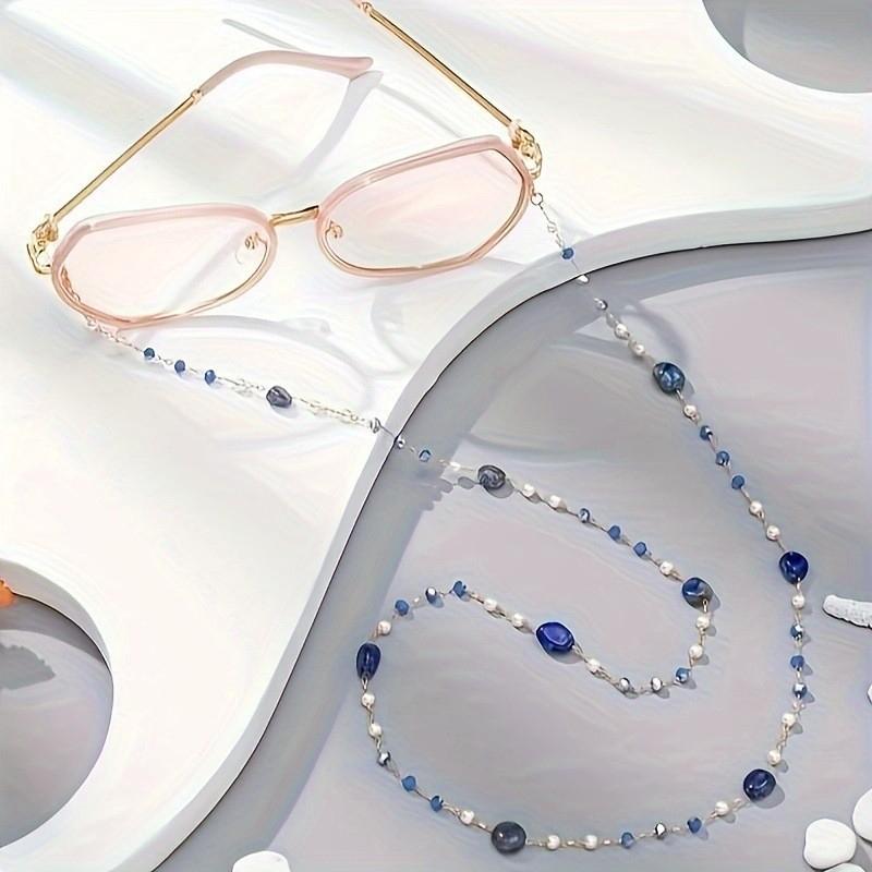 Handgefertigte Brillenketten für den Sommer, leichter Luxus, Perlenkristall, Marineblau, Hängekette, Mode, Anti-Verlust, Augenketten