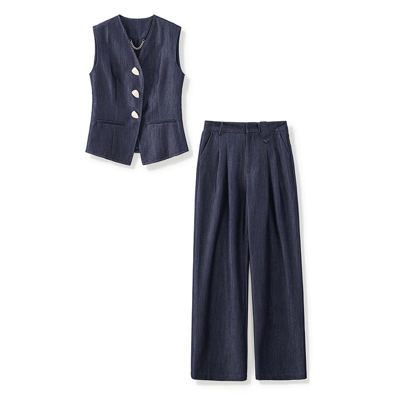 Kochi Stylish Heavy-Duty Beaded Sleeveless Vest & Wide-Leg Pants Set - Tall & Slimming Two-Piece