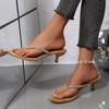 2026 Summer Square Toe Flip Flops High Heels Stiletto Rhinestone Outdoor Cold Mopping Fashion Women Slippers
