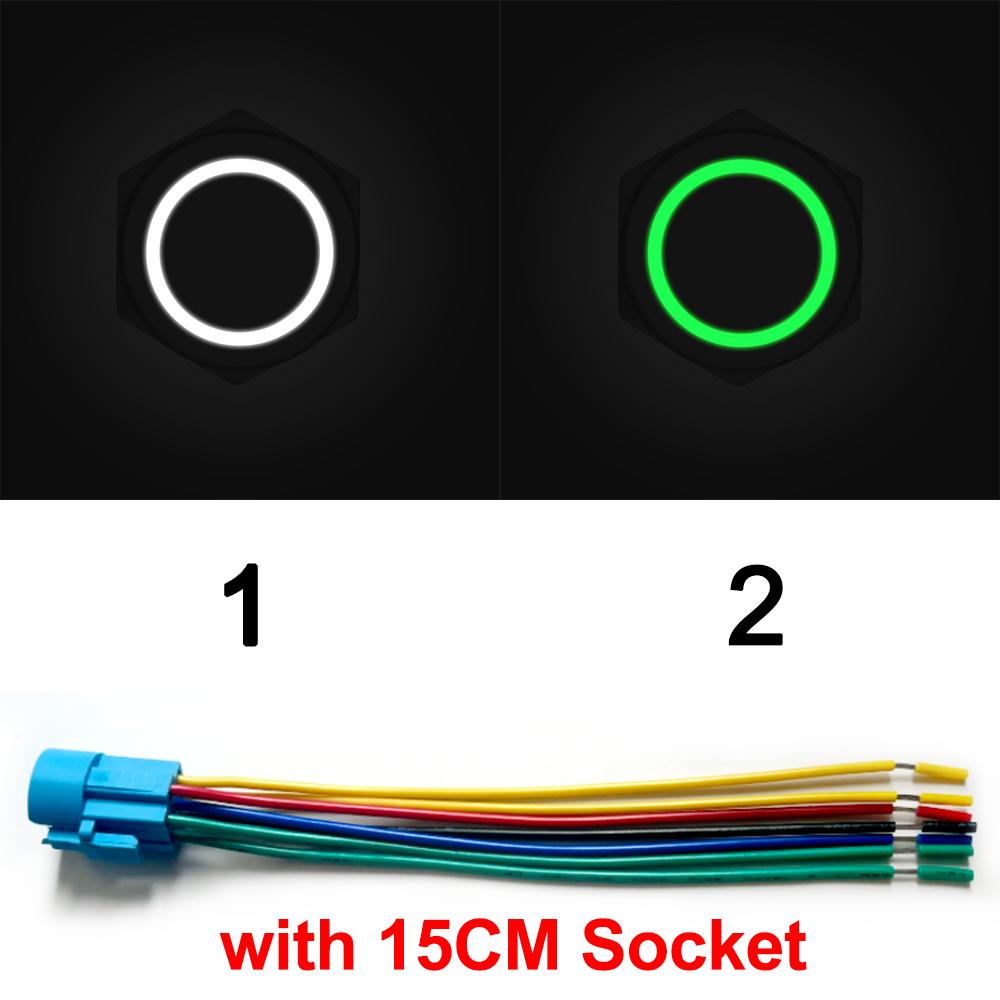 16/19/22mm Bicolor LED Metal Push Button Switch Waterproof Car Boat 7Pin Momentary Self-reset Fixed Self-locking 6V 12V 24V 220V