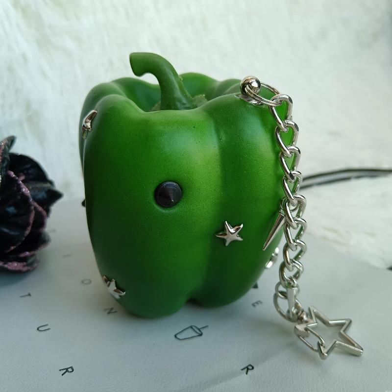 Punk Rivet Fruit Vegetable Bag Charm Dark Y2K Subculture Cool Keychain Pendant for Teen Backpack Decor Daily Gift