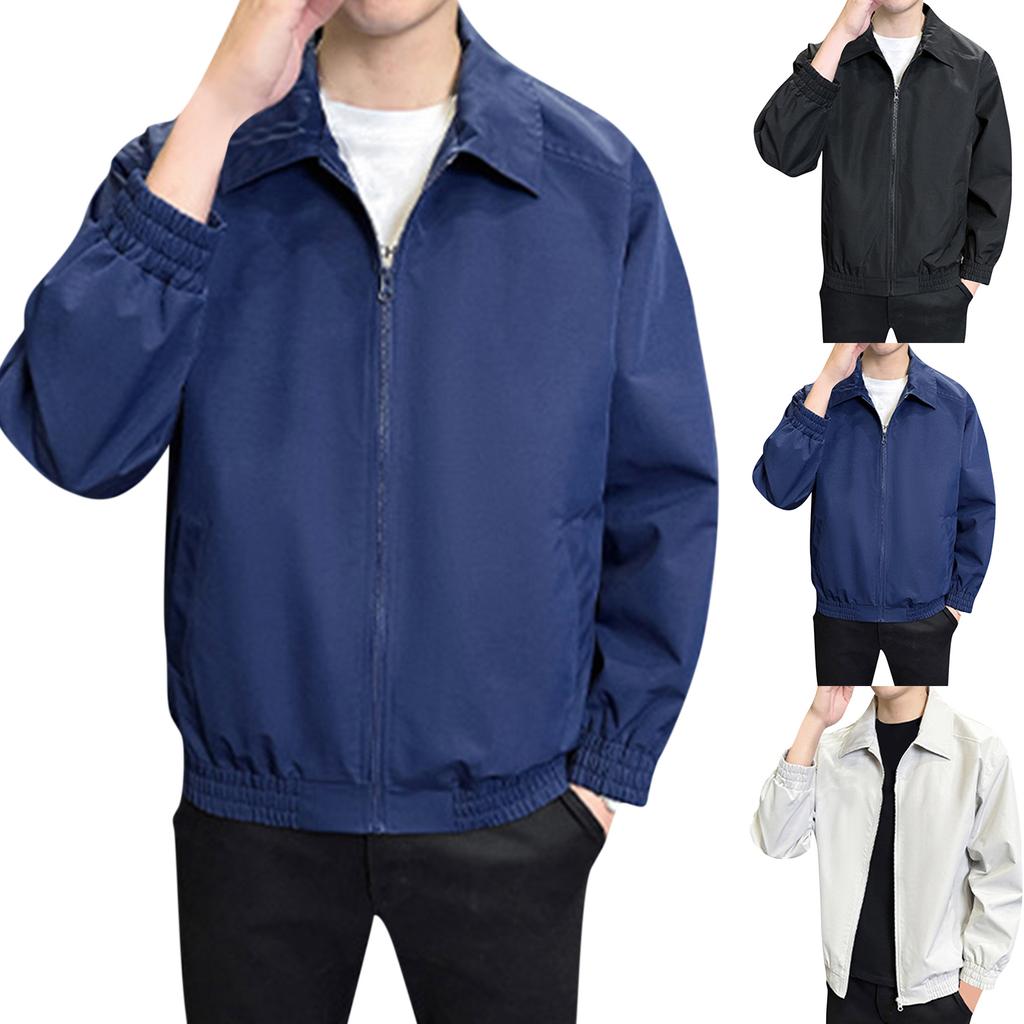 Men's Solid Color Work Jacket Baseball Jacket Trendy Fashion Casual Sports Lapel Coat