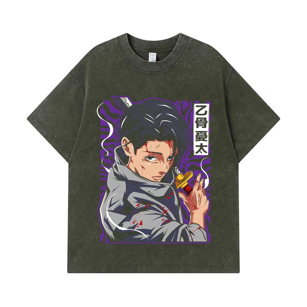 

275 GSM Washed T-shirts 100% Cotton Jujutsu Kaisen V53 Yuta Print Unisex Heavy Cotton T Shirt S армия зеленый