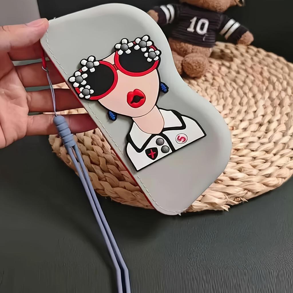 1pc Silicone Glasses Case with Wrist Strap - Portable Travel Organizer for Glasses, Lipstick, Headphones & Small Items - Cute Cartoon Design