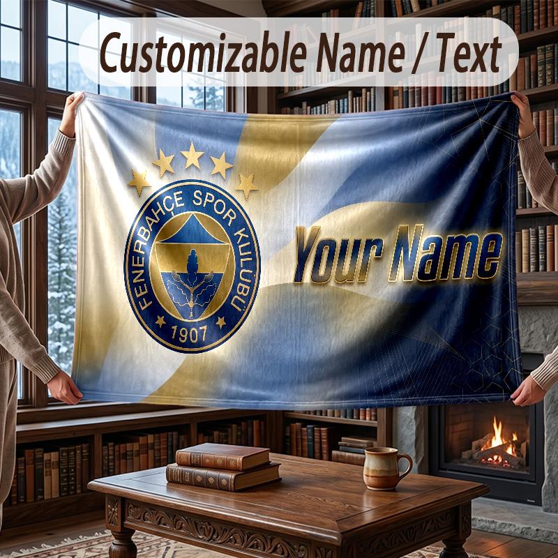 Custom Name Flannel Throw Blanket Fenerbahçe FC Pattern Warm Home Decoration