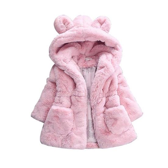 Kids Coat Rabbit Ear Windproof Polyester Long Sleeve Warm Girl Coat for Daily Life