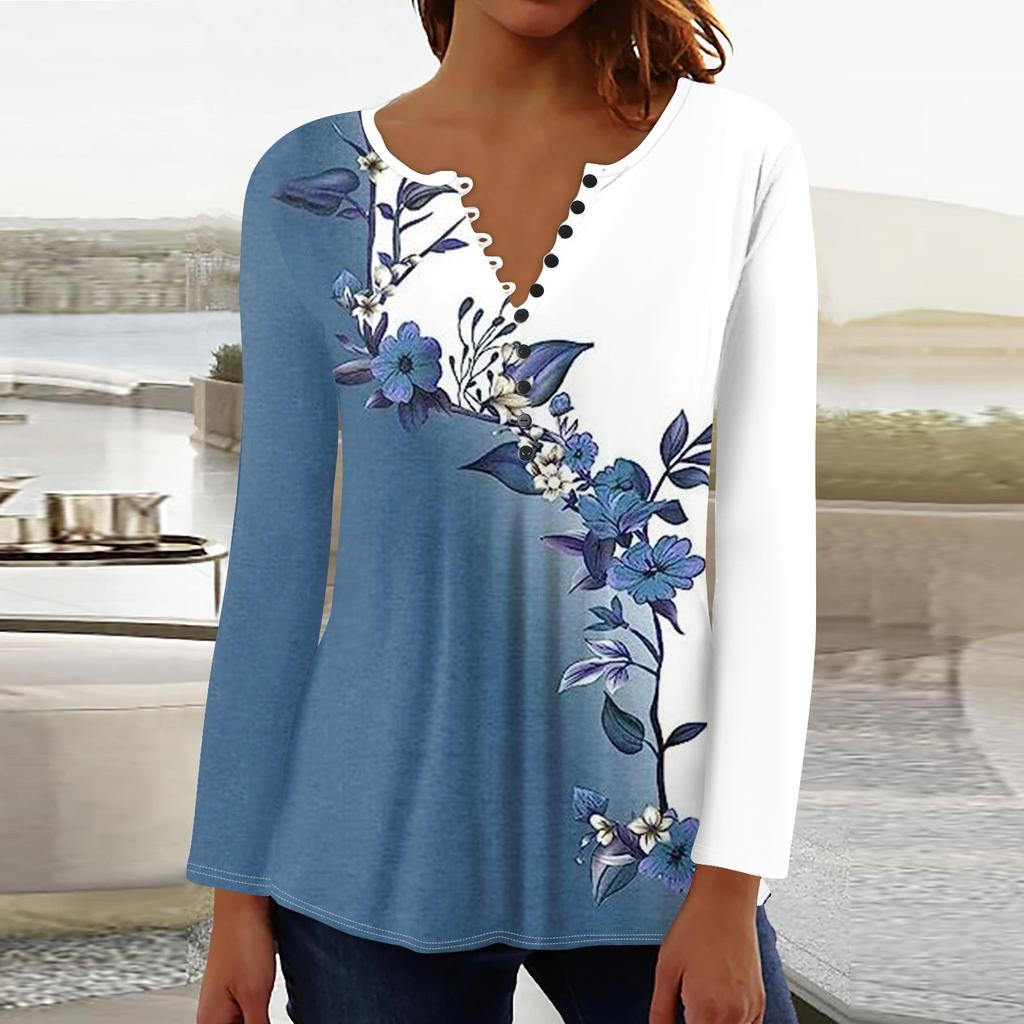 Damen Casual Daily Top Locker Knopf Langarm T-Shirt Top