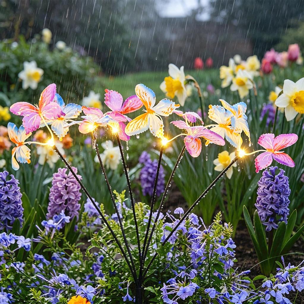 Solar Butterfly Flower Garden Light LED Outdoor Yard Lawn Decorative Lamp with Multiple Butterfly Design and Flexible Stems for Landscape Lighting
