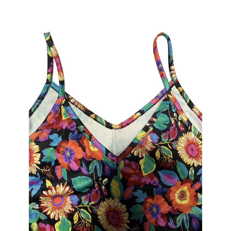 Kleid mit Blumendruck und V-Ausschnitt, ärmelloses Cami-Kleid mit Spaghettiträgern und rückenfreiem Design für Frühling & Sommer, Damenbekleidung