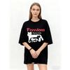Oversized T Shirt Black Freedom Always Lucky Cats Print Casual Streetwear Fashion Top Women Summer Outfit Unisex Loose Fit Graphic Tee