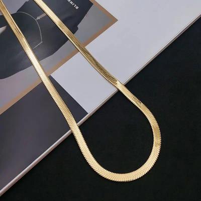 Copper 18K Gold Plated 4mm Flat Chain Necklace for Women, Luxury Jewelry, Wedding Gift, Clavicle Necklace