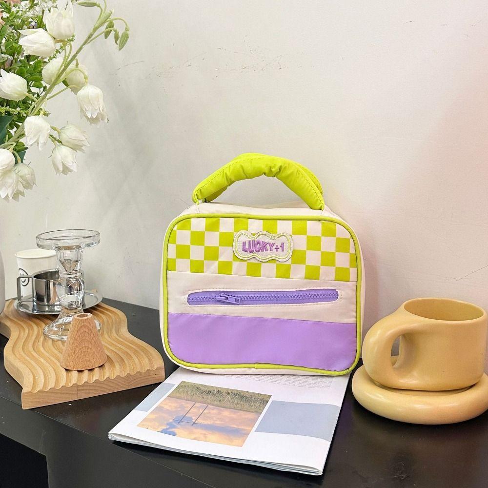 

Cotton Stuffed Handle Makeup Pouch Bag Korean Style Travel Wash Bag Outdoor
