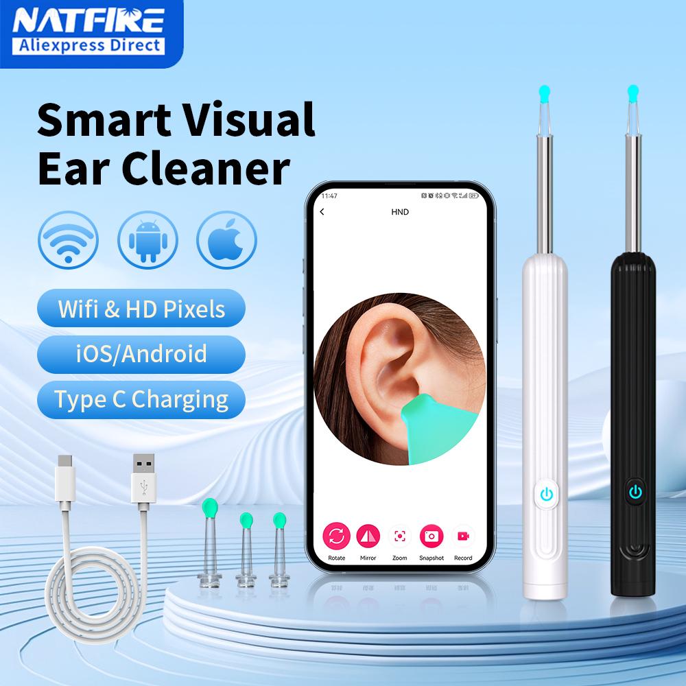 

Smart Visual Ear Cleaner with Camera 1296P Ear Sticks USB C Charging Ear Wax Removal Tool WIFI Connection 6 LED Lights Earpick белый