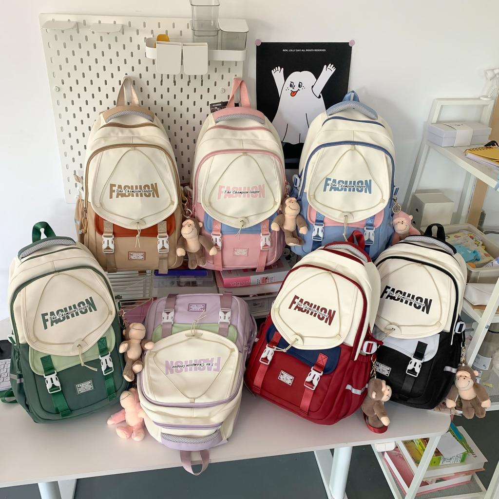 Schoolbag Japanese backpack large capacity high-end school bag junior high school women's leisure simple contrasting color couple college student