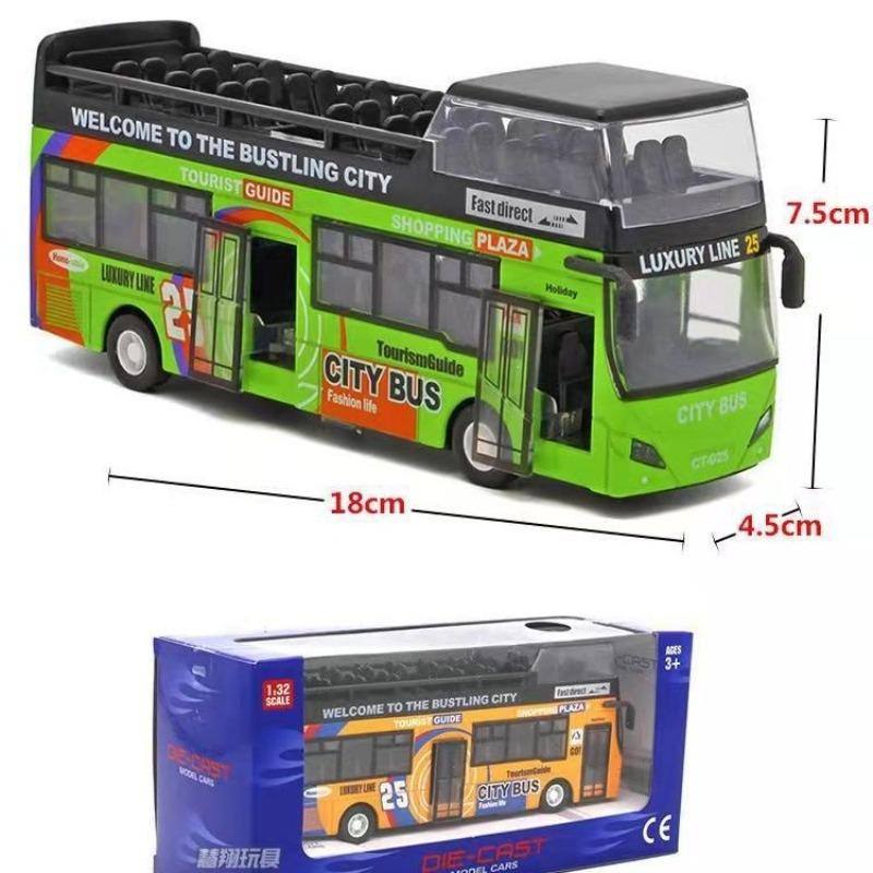 Simulation Bus Alloy Car Model Light Music Pull Back Double Section Bus Children's Sound and Light Toy Car