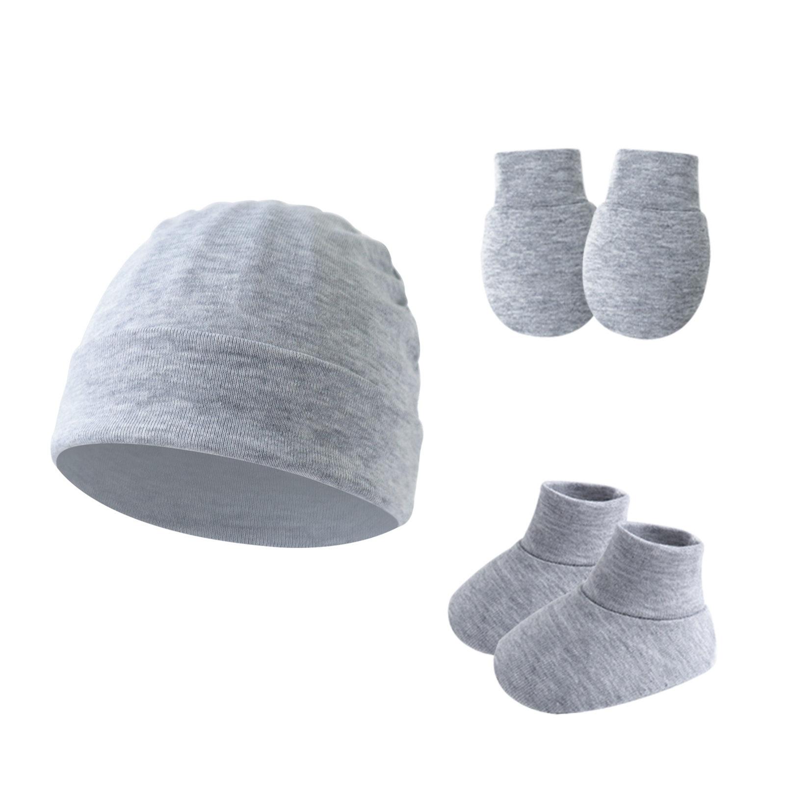 

Комплект одежды для новорожденных, хлопковый чепчик с варежками и пинетками, комплект защиты для младенцев, удобный для младенцев в возрасте от 0 до 6 месяцев серый