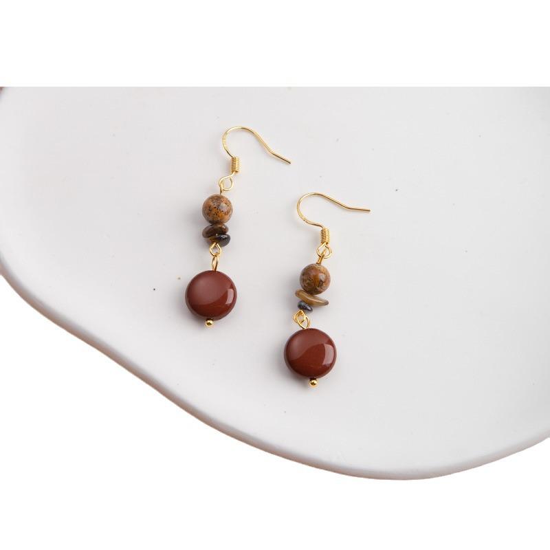 

Elegant Retro Tiger Eye Stone Tassel Earrings - Women s Handmade Light Luxury Design