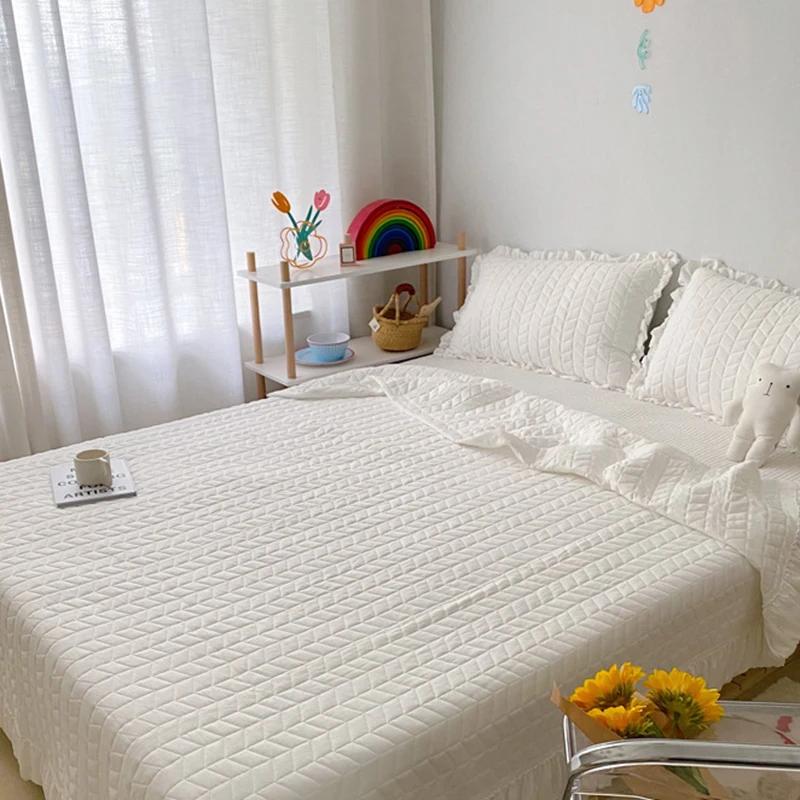 Korean Ruffles Quilted Summer Comforter Set Soft Skin-friendly Thin Blanket High Quality Princess Pleated Quilts